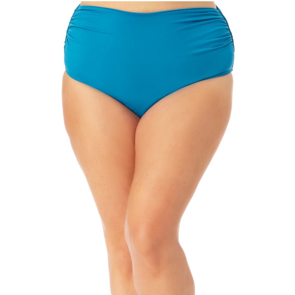 NWOT Anne Cole Convertible High Waist Shirred Bottoms in Teal Size Large